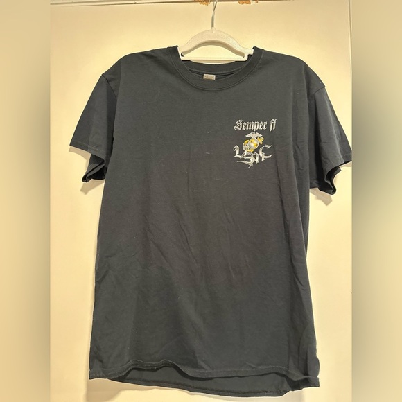 Men’s Sz: Large Semper Fi USMC Chrome Bulldog Graphic Black Short Sleeve Tee. - Picture 2 of 9